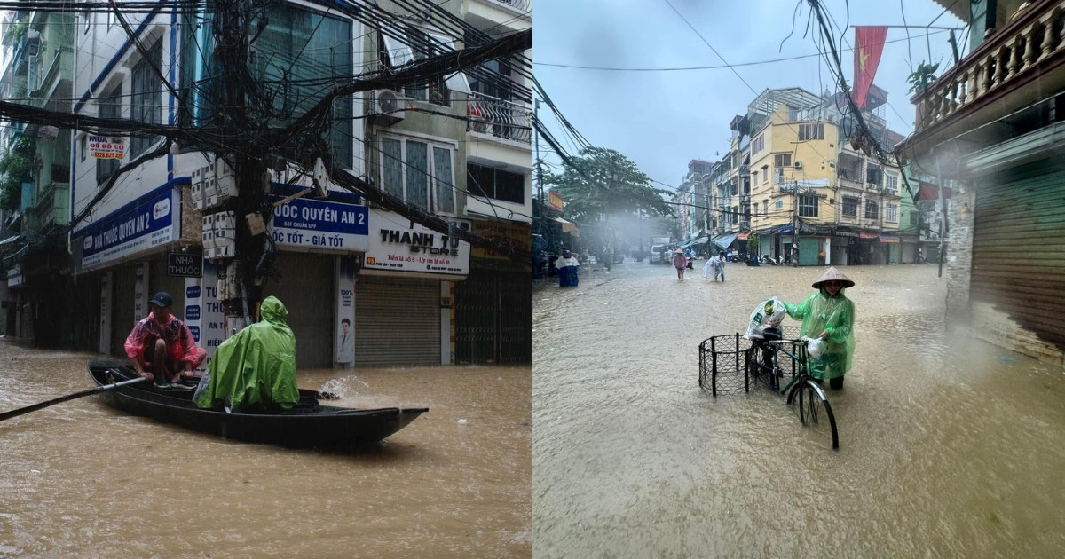 Hanoi’s streets are deeply flooded (Photo source: Compiled)